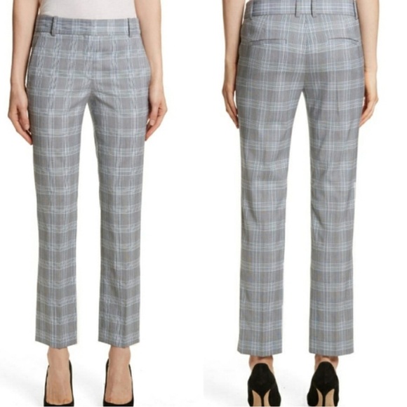 Theory Maple Check 2 Straight Trouser Pant Muted Plaid Wool Blend Women’s Size 6 - Picture 2 of 11